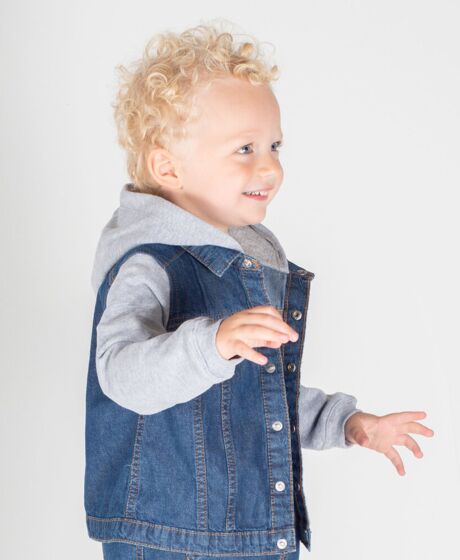 Denim jacket with fleece hood and sleeves Thumbnail
