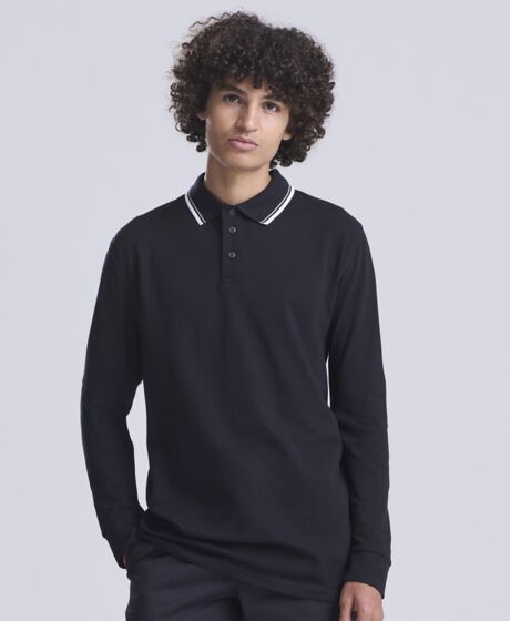 AWDis Long Sleeve Tipped 100 Polo Shirt Thumbnail