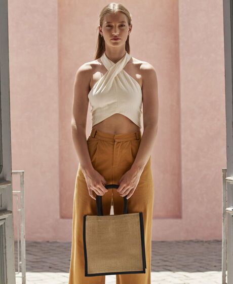 Natural starched jute midi tote Thumbnail