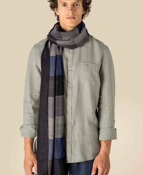 Spasso Blue Patchwork/Check Reversible Scarf Thumbnail