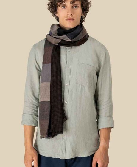Spasso Brown Patchwork/Check Reversible Scarf Thumbnail