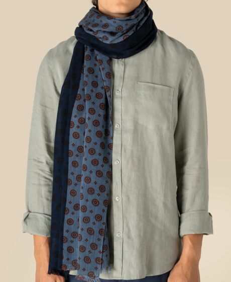Spasso Blue Garnet Flowers Scarf Thumbnail