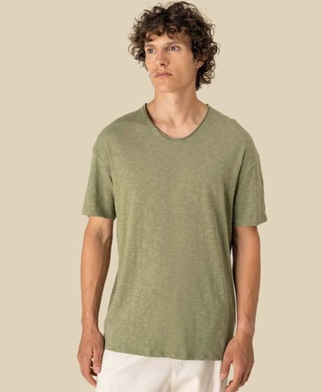 Spasso Drop Shoulder Raw Edge Collar Slub T-Shirt Thumbnail
