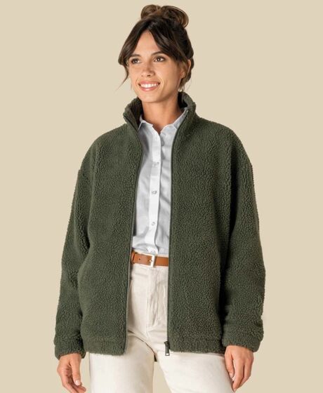 Spasso Unisex Sherpa Drop Shoulder Full Zip Sweat Jacket Thumbnail