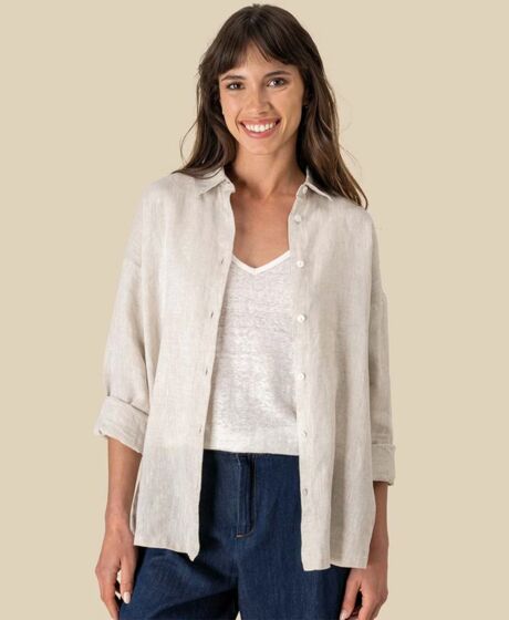 Spasso Ladies Long Sleeve Oversized Linen Shirt Thumbnail