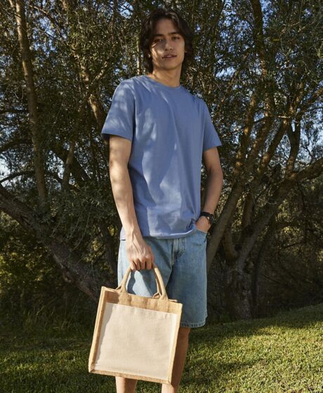 Cotton pocket jute midi tote Thumbnail