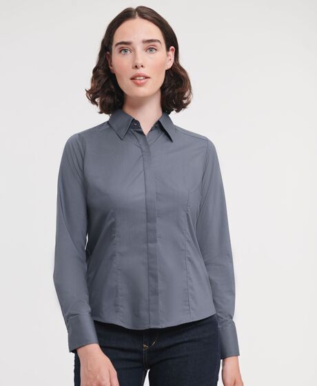 Russell Collection Ladies Long Sleeve Fitted Poplin Shirt Thumbnail